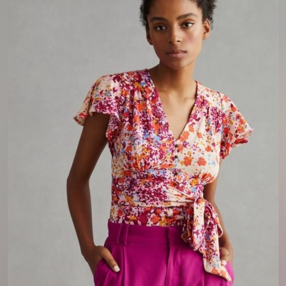 Anthropologie V-Neck Flutter Hem Top